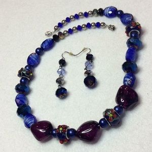 FINAL SALE PRICE Handmade Beaded Necklace & Earring Set in Blues